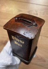 Vintage Wooden & Leather “Phone Box” Money Bank – Early 20th Century