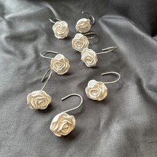 8 White rose curtain tie backs valance tie back hooks hold backs 