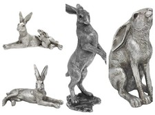 Silver Hare Figurines Hare Ornaments - Sitting, Lying, Moon Gazing Silver Finish