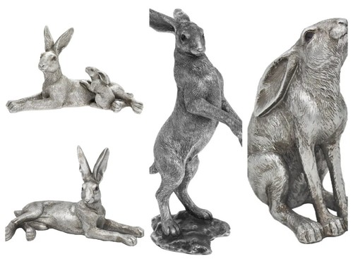 Silver hare figurines - hare,