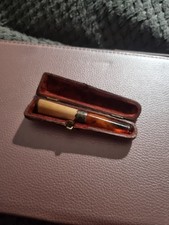 Real Amber and Silver Banded Cheroot In Leather Travel Case Vintage