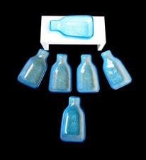 6 Vintage Ice Blue Studio Art Glass Tapas Dishes Side Bowls Scandinavian Retro