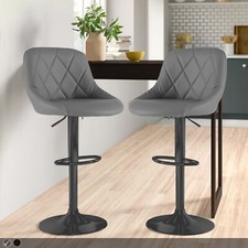 Neo Barstools Swivel Set of 2 Madrid Matt Black & Gas Lift Faux Leather Kitchen