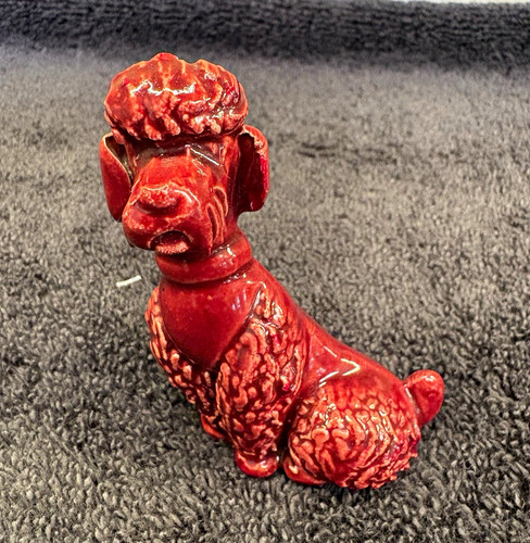 Red ceramic pottery poodle - red,