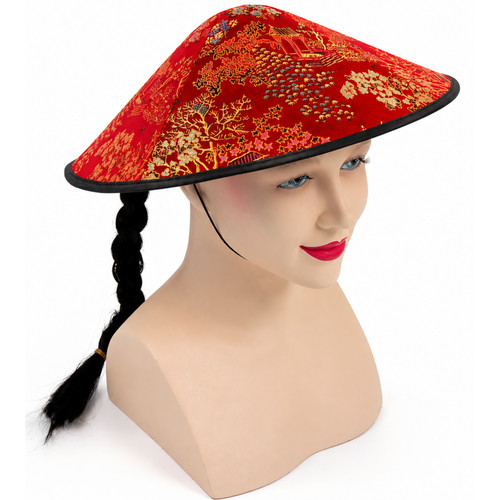 Red chinese coolie hat with - red,
