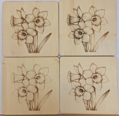 Wooden daffodil coasters set - daffodil,