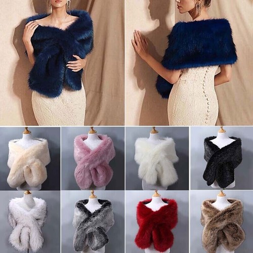 Warm faux fur long shawl - faux, stole