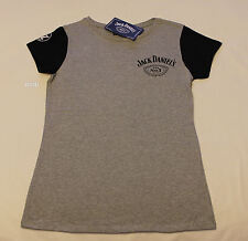 Jack Daniels Logo Ladies Grey Black Printed Short Sleeve T Shirt Size 14 New
