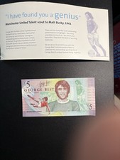 George Best Commemorative 5 Pound Note Ulster Bank Uncirculated with wallet.