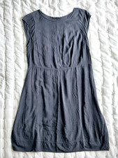 Oska Dress 2 Uk12 Silk Viscose Gunmetal Grey Cap Sleeves Midi Below Knee Simple