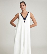 Reiss White Valetta Colour Block Linen Blend Midi Dress Size 10 NEW £175.00