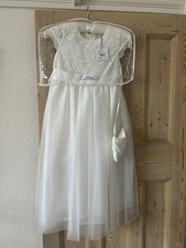 New Debenhams Occasion Bridesmaid Dress Age 10 Ivory with bag and cardigan 