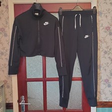 Nike Tracksuit Cropped Zip Jacket Top Trousers Black Kid Girls XL Age 13-15 Good