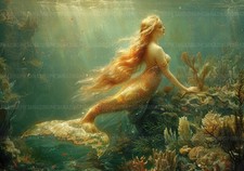 Golden Mermaid Underwater Art