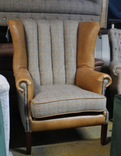 HARRIS TWEED GAMEKEEPER THORN & BROWN CERATO ANILINE LEATHER WING FLUTED CHAIR