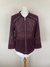 River Island Burgundy Wine Red Broderie Anglaise Fringe Jacket Size 10 VGC Boho