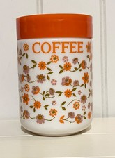 Vintage Coffee Storage Jar Pyrex Floral Orange Pattern Rubber Seal 1980s Retro
