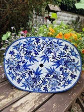 Antique 19thc Wedgwood Blue & White Ceramic Colander Drainer Sieve Plate