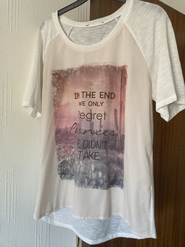 Ladies size white slogan - size, 10