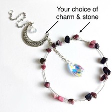 Custom Natural stone & Moon Mobile hanging - Hand beaded SunCatcher Garden decor