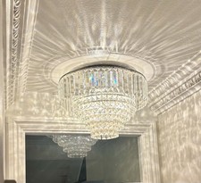 Flush Ceiling Crystal Chandelier 3 Lights Classic Or LED