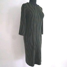 Pomodoro Jersey Dress Size 10 Green & Black 3/4 Sleeves Pockets New Without Tags