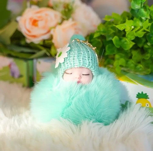 Plush sleeping doll keychain - doll,
