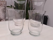 PAIR OF MEDIUM 19.5cm TALL CLEAR GLASS HURRICANE VASES CANDLE LANTERNS FLOWERS