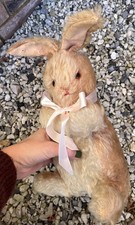 Antique Vintage Merrythought Pink Mohair Bunny Rabbit Soft Toy ~Squeaker & Label