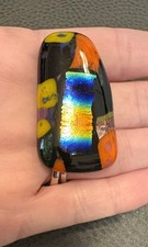 Dichroic Art Glass Fused Glass Brooch Rainbow Colors Abstract 1.5” Handmade