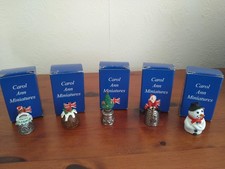 Rare Carol Anne Miniatures: Set of 5 pewter Christmas thimbles