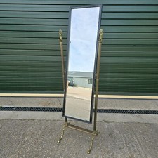 Vintage Free Standing Cast Brass Base Cheval Mirror with Lion Finnials, Pad Feet
