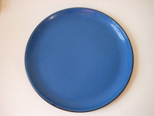 Vtg blue enamel plate tin - enamel,