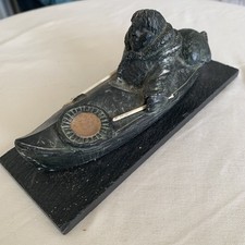 The Wolf Sculptures Canada Inuit Figure In Kayak/Boat Figurine Canadian 