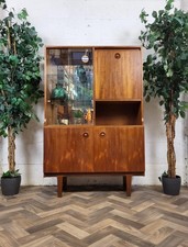 Vintage Mid-Century Teak & Glass Slim Cocktail Cabinet Bookcase Danish Scandi