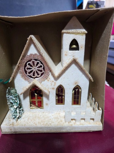 Vtg putz house xmas - putz, lighted