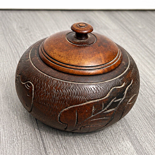 Carved wooden elephant trinket - carved,
