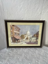 Watercolour Painting Parisian Cafe Street Scene Medium Size Framed Artwork