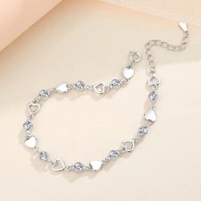 925 Sterling Silver Heart Bracelet - Retro Korean Style Zircon Charm Bracelet