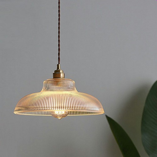 Vintage ribbed glass pendant - ribbed,