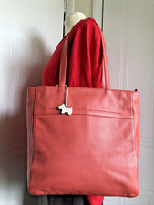 Radley Coral Leather Shoulder Tote Bag With Dog Tag Charm. Clean Linings