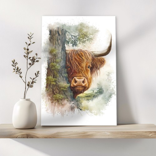 Shy highland cow art - art, canvas