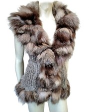 Real Fox Fur&real Coney Rabbit Fur Waistcoat Gilet Body-warmer Sz L XL 10 12 14