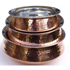 Set of 3 Authentic Traditional Indian Copper Curry Balti Dish/Handi Pot 7" 6" 5"