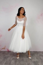 Emma Bridals Tea Length Retro Vintage Style Tulle Wedding Dress Gown Size 18 22