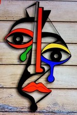 RETRO COLOURFUL FACE ACRYLIC ABSTRACT DECOR 30x18cm New Funky (flat) HANG
