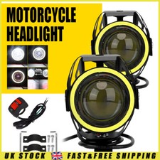 Pair Motorcycle LED Headlight Fog Driving Spot Light Auxiliary Lamp 6000K White
