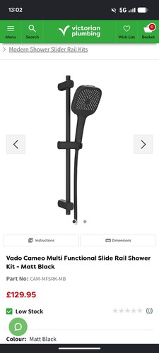 Vado cameo shower head - cameo, rail