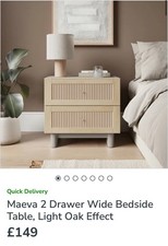New  with Installation - Dunelm Maeva 2 Drawer Bedside Table  (Light Oak Effect)