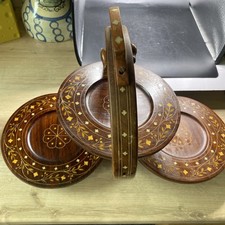 VINTAGE LATE 20th CENTURY WOODEN INLAID FOLDING CAKE STAND **TABLE TOP**